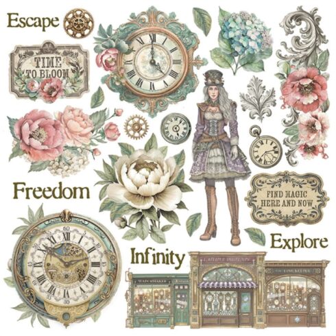 Stamperia Rub On Kit Gardens of Time Assortment siirtokuvat