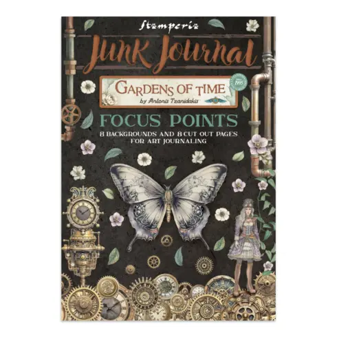 Stamperia – Gardens of Time Junk Journal Focus Points Backgrounds, Cut-Outs lehtiö (16 kpl) A5