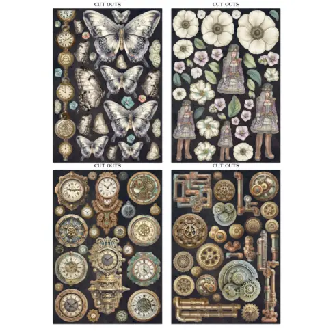 Stamperia – Gardens of Time Junk Journal Stickers Backgrounds Cut Outs lehtio 16 kpl