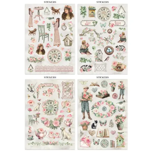 Stamperia – House of Roses Junk Journal Stickers Backgrounds Cut Outs lehtio 16 kpl