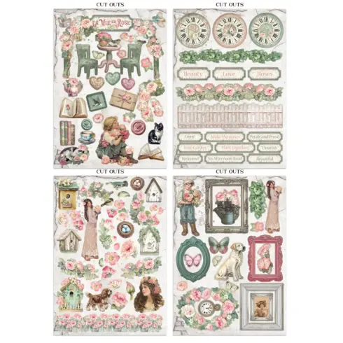 Stamperia – House of Roses Junk Journal Stickers Backgrounds Cut Outs lehtio