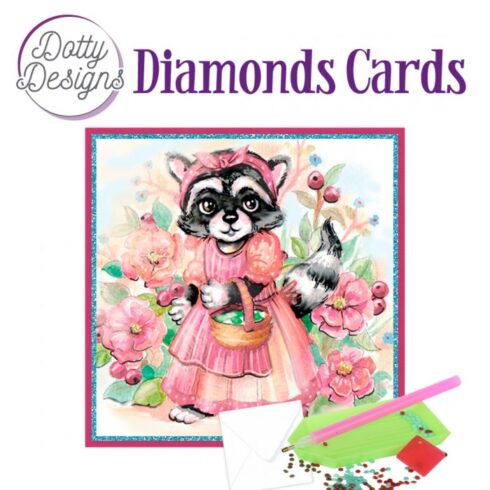 Timanttimaalauskortti Dotty Designs RACCOON IN DRESS 15x15cm