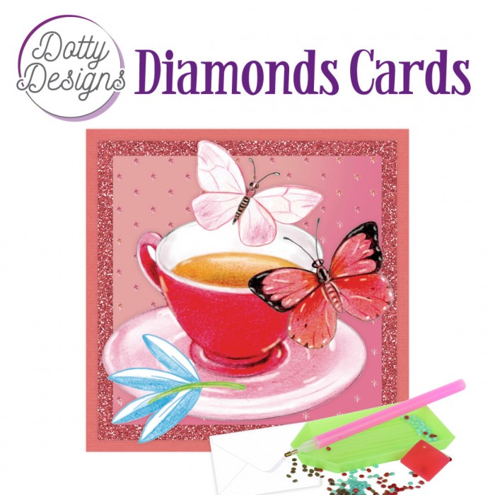 Timanttimaalauskortti Dotty Designs TEA WITH BUTTERFLIES 15x15cm