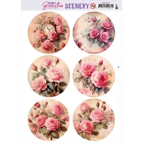 Berrie’s Beauties Pink Roses Round korttikuvat (6 kpl)