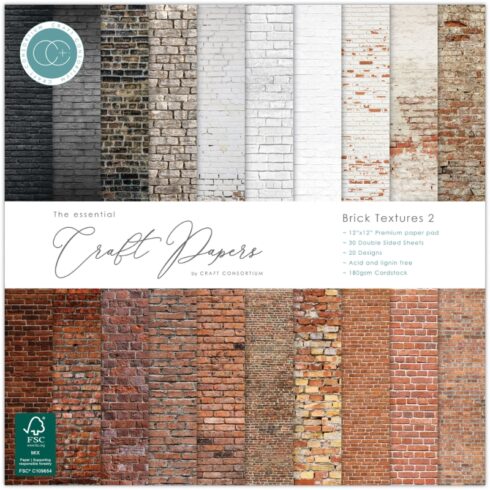 Craft Consortium Brick Textures 2 paperilehtiö 30 x 30 cm