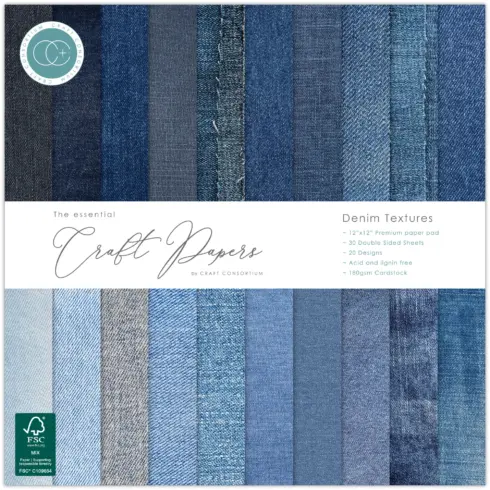 Craft Consortium Denim Textures paperilehtiö 30 x 30 cm