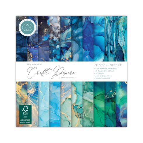 Craft Consortium Ink Drops Ocean 2 paperilehtiö 15 x 15 cm
