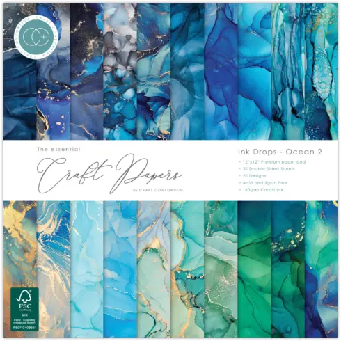 Craft Consortium – Ink Drops Ocean 2 paperilehtiö 30 x 30 cm