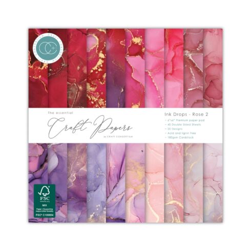 Craft Consortium Ink Drops Rose 2 paperilehtiö 15 x 15 cm