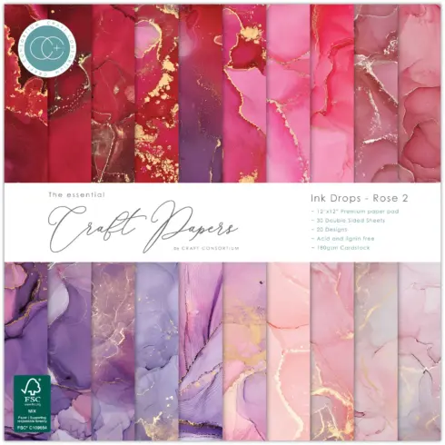 Craft Consortium – Ink Drops Rose 2 paperilehtiö 30 x 30 cm