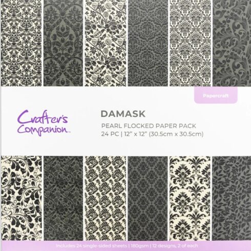 Crafter's Companion – Pearl Flocked Damask samettihelmiäispaperi 30 x 30 cm