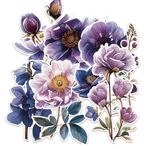 Paper Favourites Die-Cuts – Purple & Blue Botanical leikekuvat (18 kpl)