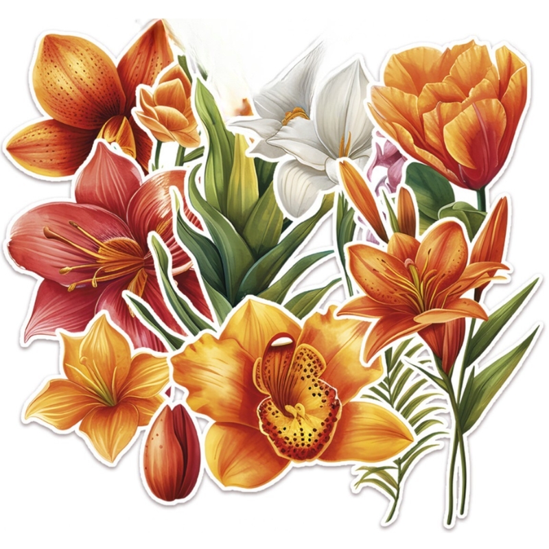 Paper Favourites Die-Cuts – Warm-Toned Lily & Orchid leikekuvat (24 kpl)