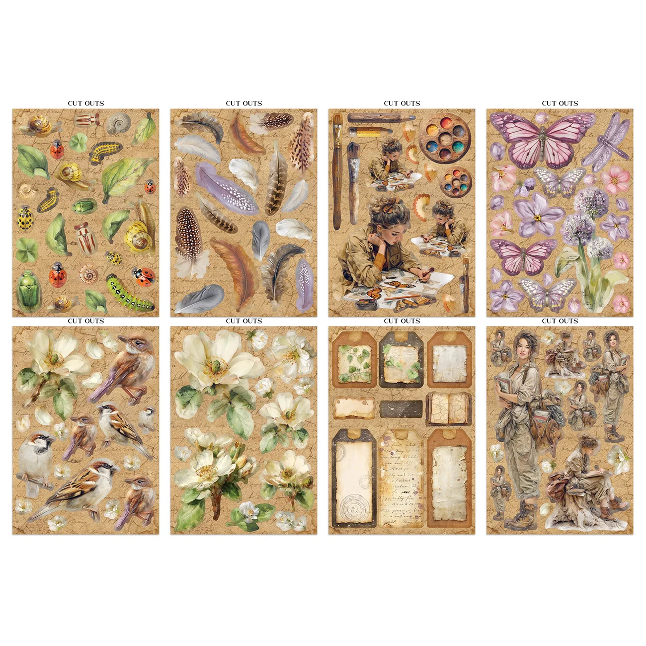 Stamperia – All Around Junk Journal Focus Points Backgrounds, Cut-Outs lehtiö (16 kpl) A5 - Image 2