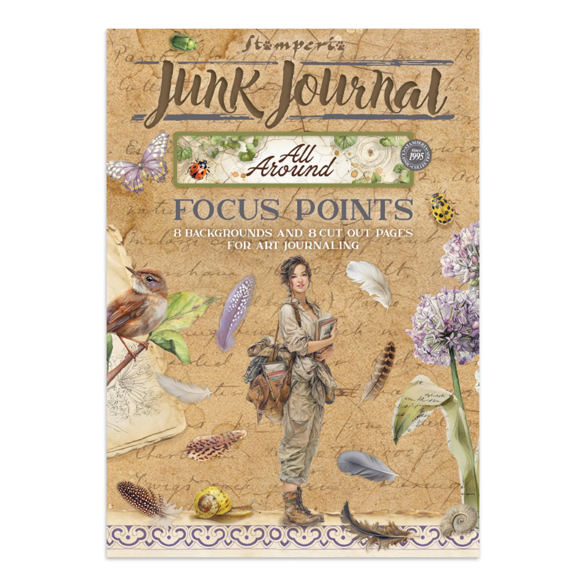 Stamperia All Around Junk Journal Focus Points Backgrounds, Cut-Outs lehtiö (16 kpl) A5