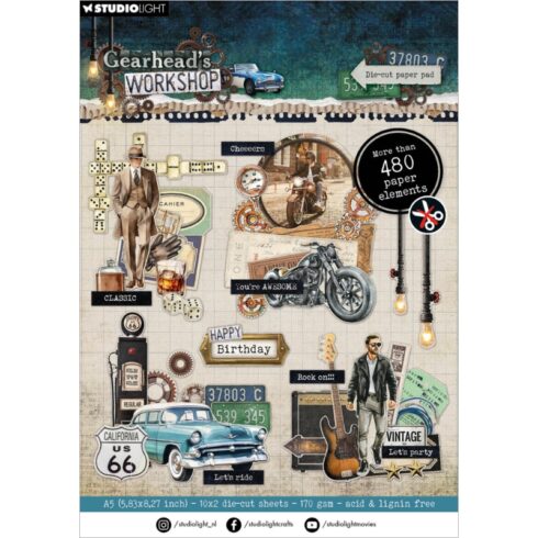 Studio Light Die-Cut Paper Pad Gearhead’s Workshop leikekuvalehtiö (480kpl) A5