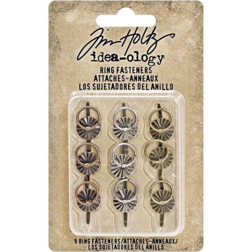 Tim Holtz Idea-Ology Ring Fasteners Brads Haaraniitit ripustimella (9 kpl)