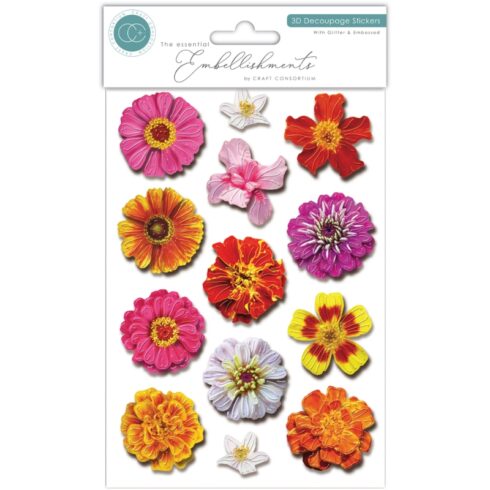 Craft Consortium 3D Decoupage Stickers Flowers – Mini 3D-kukat (koottuna)