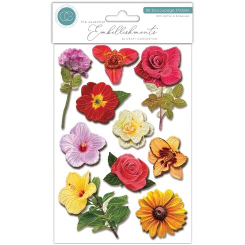 Craft Consortium 3D Decoupage Stickers Flowers Mini 3D-kukat (koottuna)