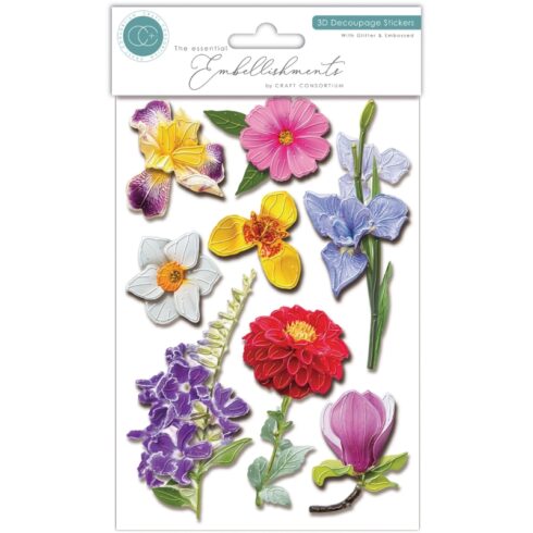 Craft Consortium 3D Decoupage Stickers Flowers – Mini 3D-kukat (koottuna)