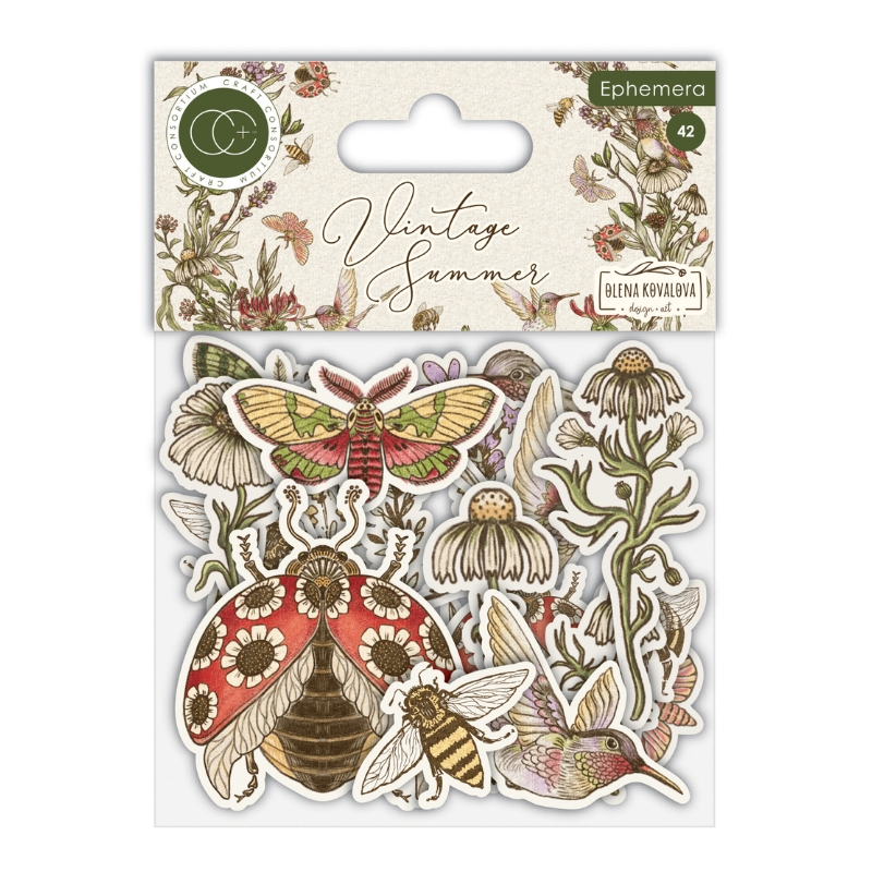 Craft Consortium – Vintage Summer Chipboard Ephemera kartonkikuvat (42 kpl)