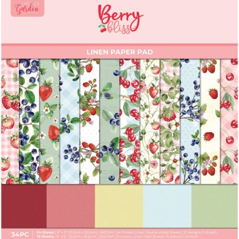 Crafter’s Companion – Berry Bliss Linen Paper Pad lehtiö (pellavatekstuuri) 30 x 30 cm