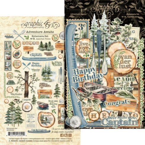 Graphic 45 – Adventure Awaits Ephemera Set leikekuvat