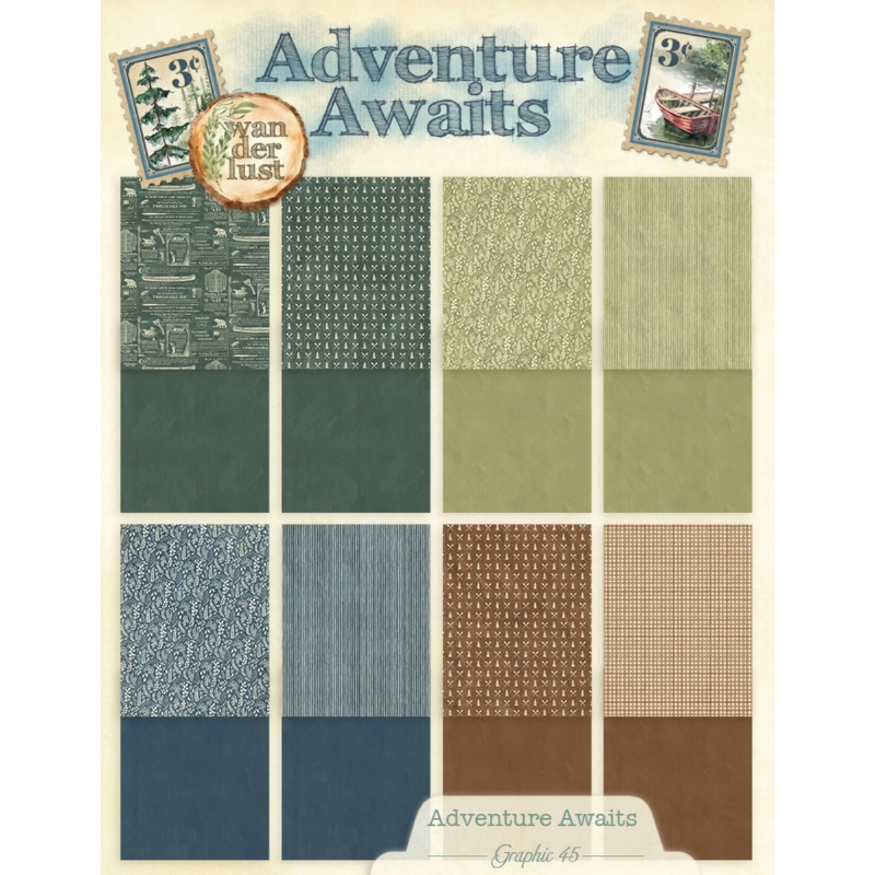 Graphic 45 – Adventure Awaits Patterns & Solids Pack paperilajitelma - Bild 2