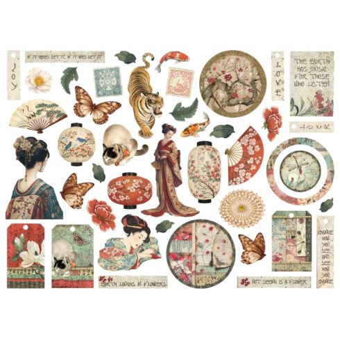 Stamperia Die Cuts Oriental Garden isot kartonkikuvat (43 kpl)