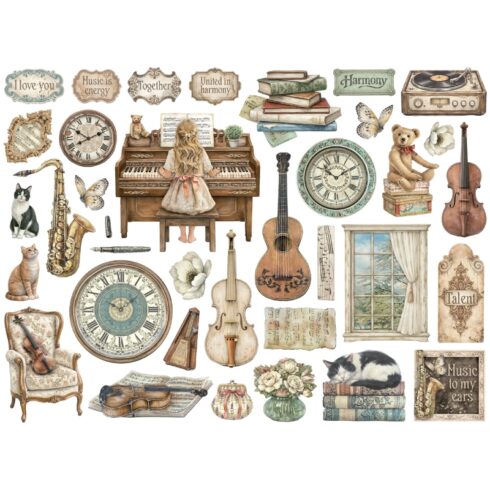 Stamperia Die Cuts Symphony isot kartonkikuvat (37 kpl)