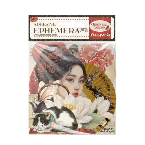 Stamperia Ephemera Oriental Garden leikekuvat liimataustalla (36 kpl)