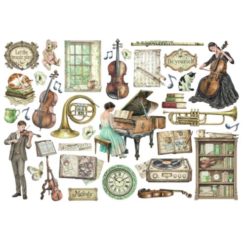 Stamperia Ephemera Symphony leikekuvat liimataustalla (35 kpl)