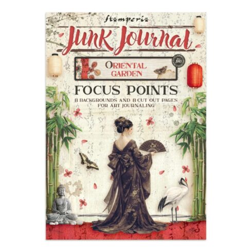 Stamperia Oriental Garden Garden Junk Journal Focus Points Backgrounds, Cut-Outs lehtiö (16 kpl) A5