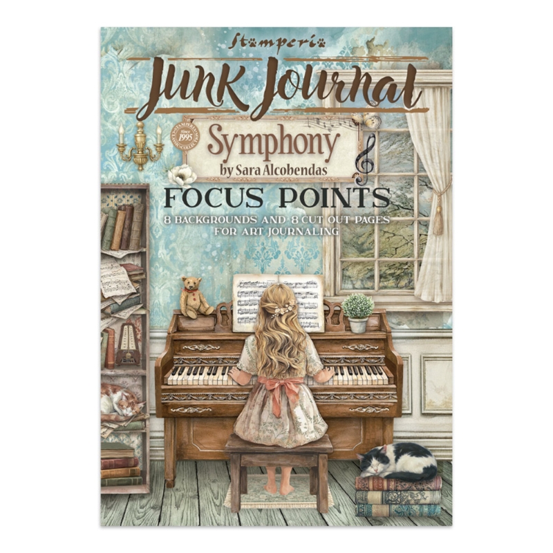 Stamperia Symphony Junk Journal Focus Points Backgrounds, Cut-Outs lehtiö (16 kpl) A5
