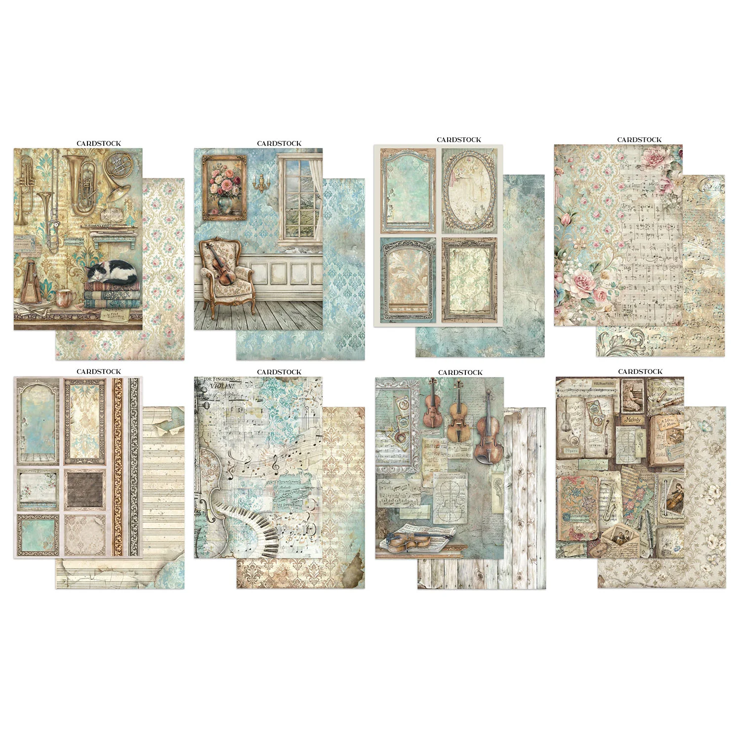 Stamperia – Symphony Junk Journal Stickers, Backgrounds, Cut-Outs lehtiö (16 kpl) A4 - Image 2