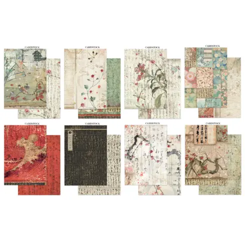 Stamperia – Oriental Garden Garden Junk Journal Focus Points Backgrounds Cut Outs lehtio 16 kpl