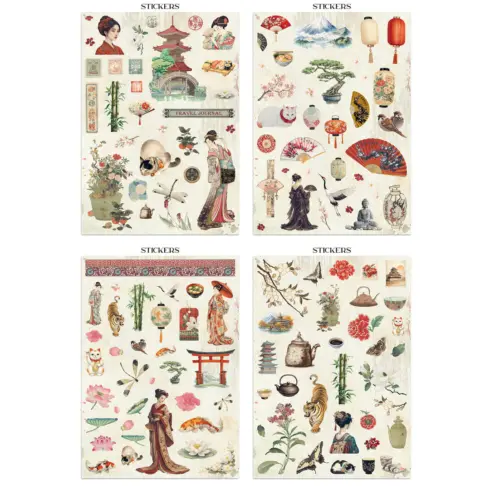 Stamperia – Oriental Garden Junk Journal Stickers Backgrounds Cut Outs lehtio 16 kpl