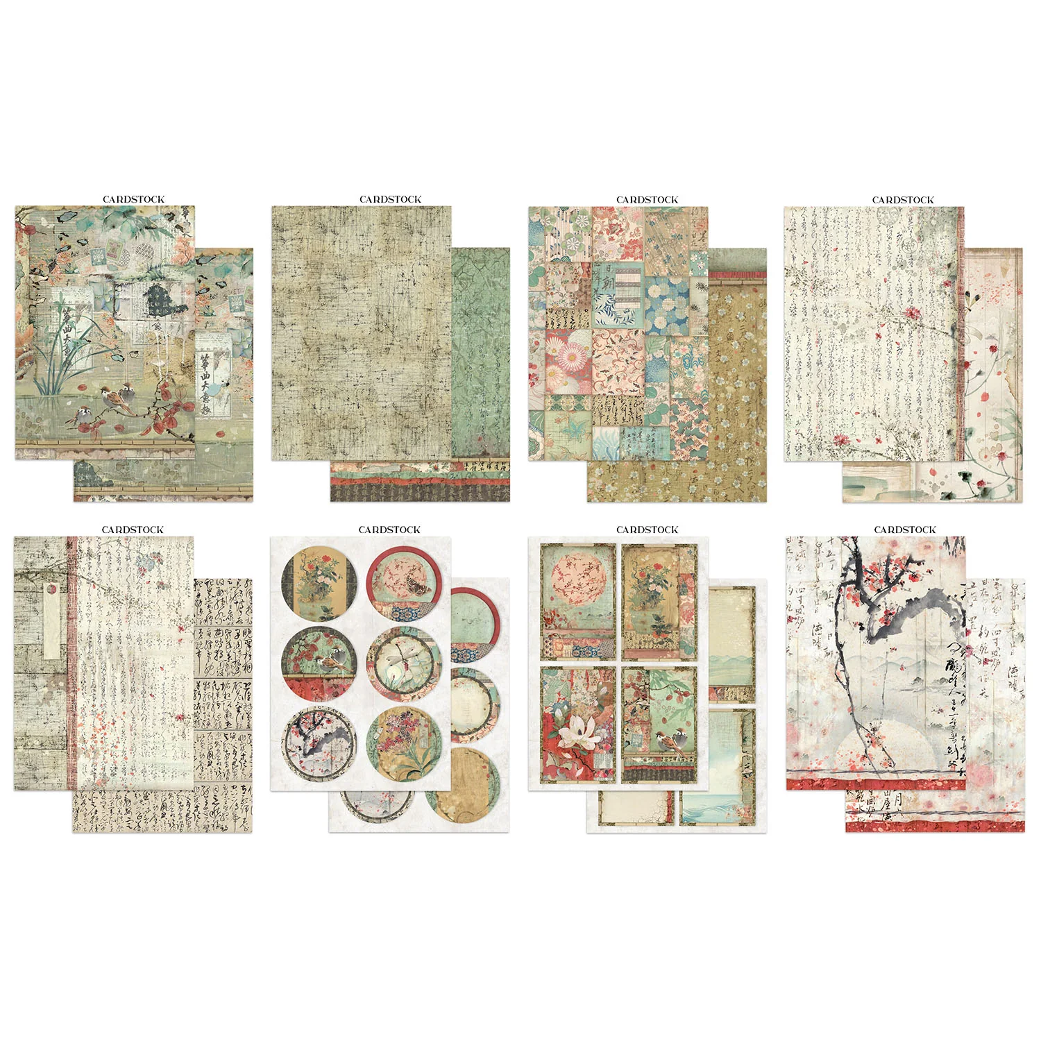Stamperia – Oriental Garden Junk Journal Stickers, Backgrounds, Cut-Outs lehtiö (16 kpl) A4 - Image 2