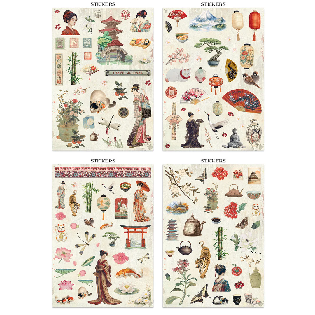 Stamperia – Oriental Garden Junk Journal Stickers, Backgrounds, Cut-Outs lehtiö (16 kpl) A4 - Image 3