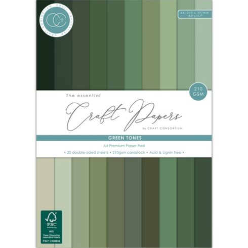 Craft Consortium – Premium Cardstock Green Tones kartonkilehtiö A4