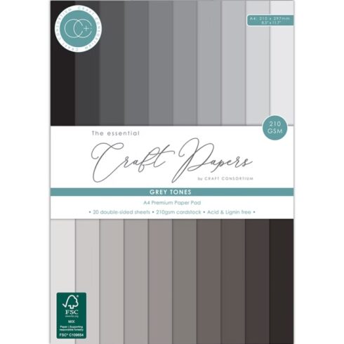 Craft Consortium – Premium Cardstock Grey Tones kartonkilehtiö A4