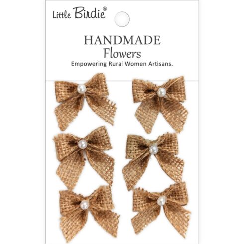 Little Birdie Pearly Knot Burlap Bow juuttirusetit kohotarralla (6 kpl)