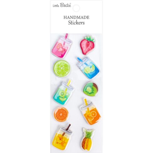 Little Birdie Resin Stickers Fruity Sips kohotarrat (10 kpl)