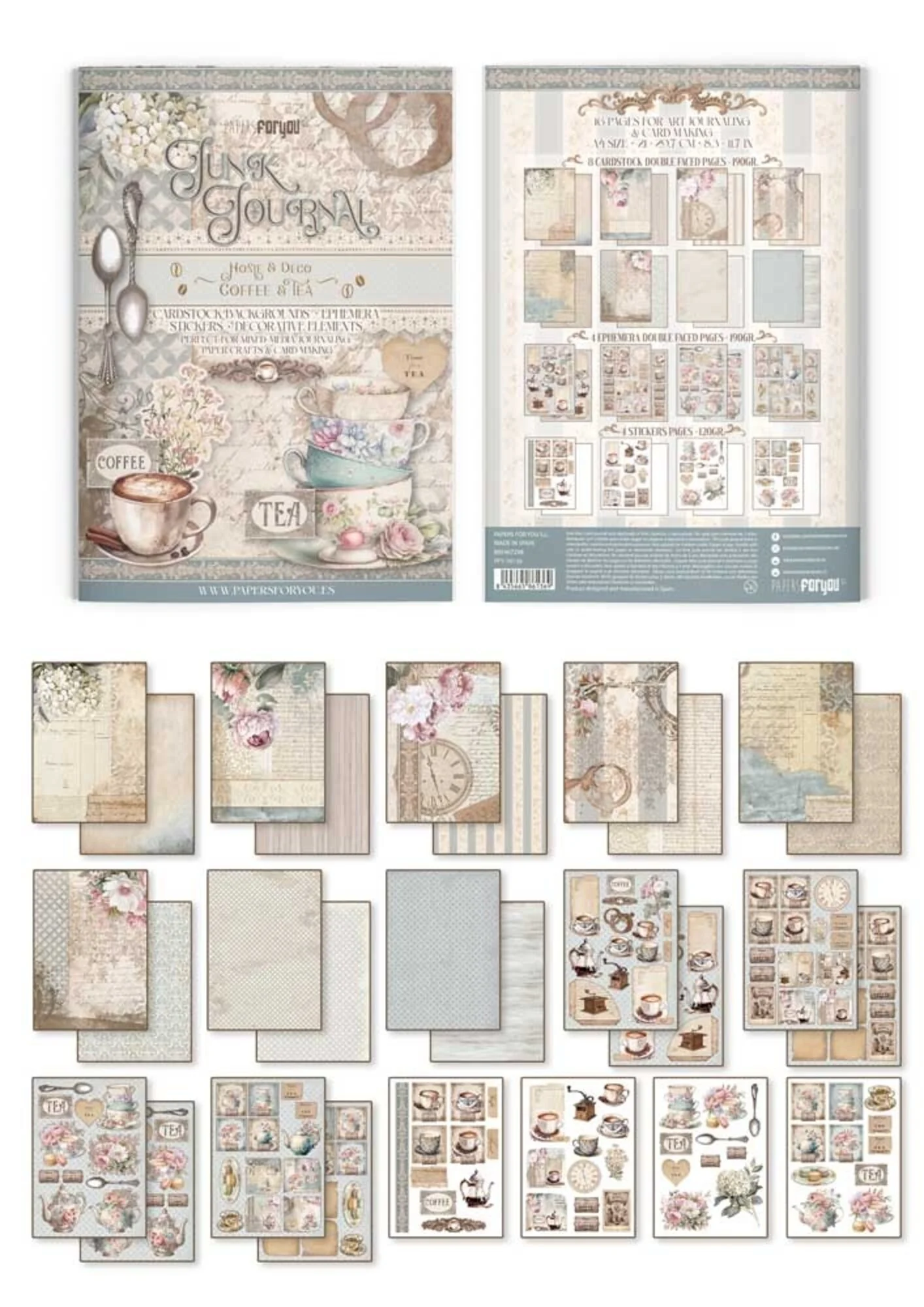 Papers For You Home & Deco Coffee & Tea Junk Journal lehtiö (16 kpl) A4