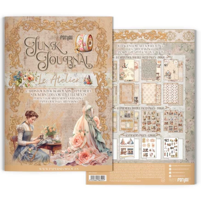 Papers For You L'Atelier Junk Journal lehtiö (16 kpl) A4
