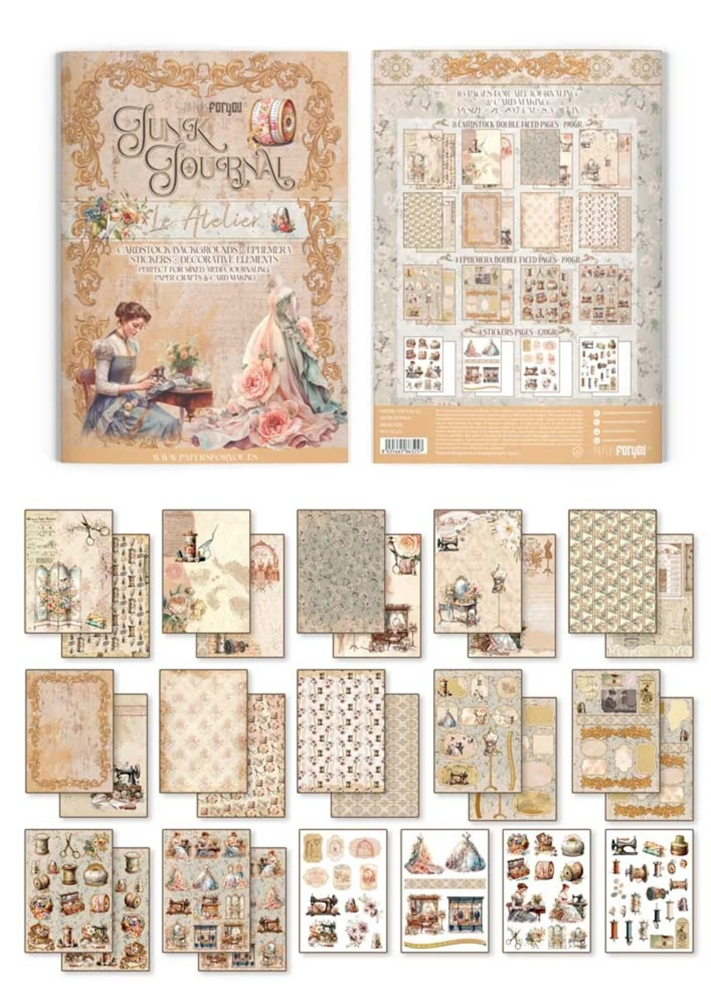 Papers For You – L'Atelier Junk Journal lehtiö (16 kpl) A4 - Image 2