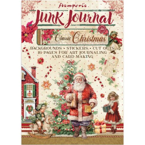 Stamperia Classic Christmas Junk Journal Stickers, Backgrounds, Cut-Outs lehtiö (16 kpl) A4