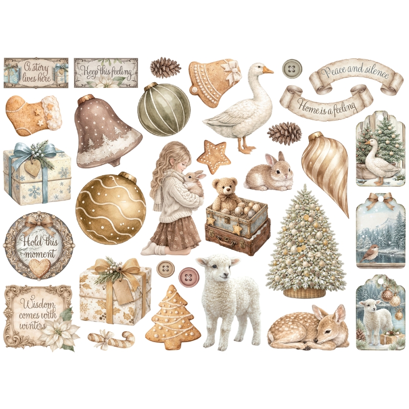 Stamperia – Die Cuts White Christmas isot kartonkikuvat (32 kpl) - Image 2