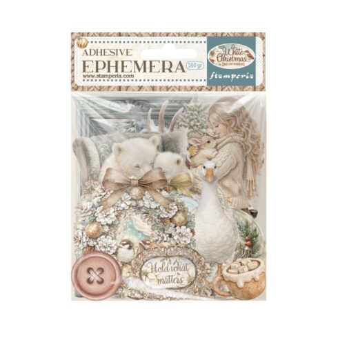 Stamperia – Ephemera White Christmas leikekuvat liimataustalla (32 kpl)