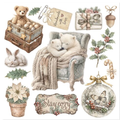 Stamperia Rub On Kit White Christmas Assortment siirtokuvat 155 x 155 cm 6 kpl 1